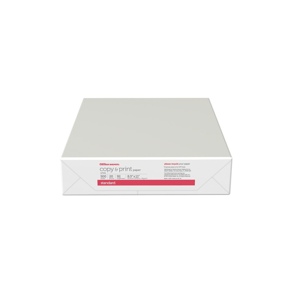 Office Depot Multi-Use Printer & Copy Paper, White, Letter (8.5in x 11in), 500 Sheets Per Ream, 20 Lb, 92 Brightness