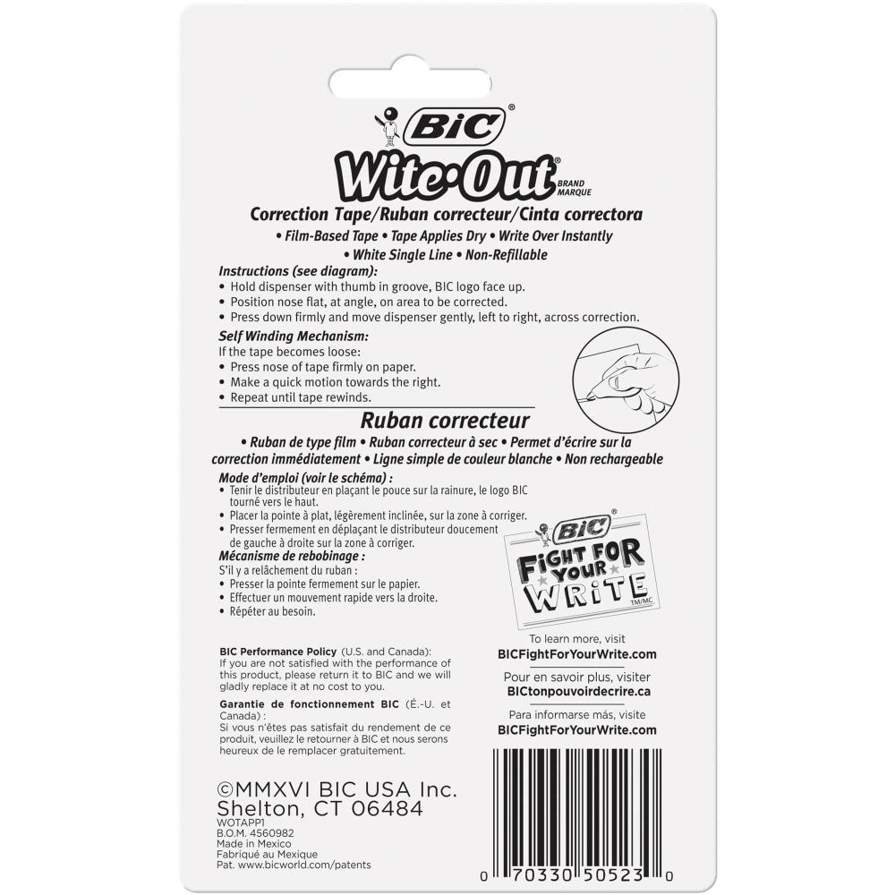 BIC Wite Out Brand EZ Correct Correction Tape, 1/6in x 471 3/5in, White, Pack of 1