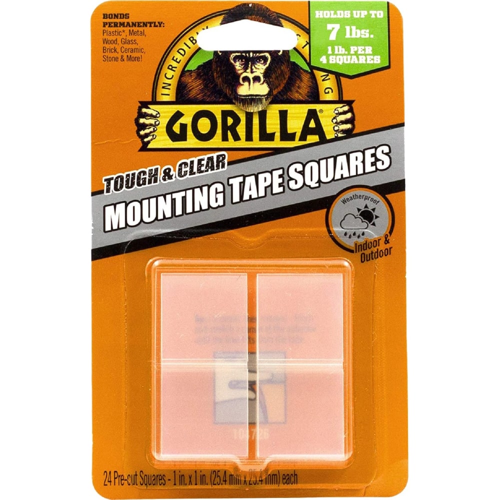 Gorilla Tough & Clear Mounting Squares - 1in Length x 1in Width - 1 / Pack - Clear