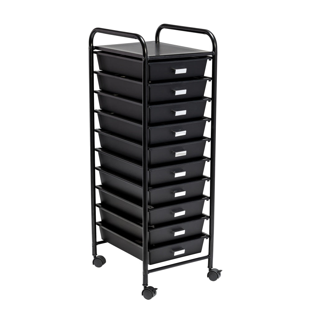 Honey Can Do Plastic 10-Drawer Rolling Storage Cart, 35in x 15in x 11in, Black