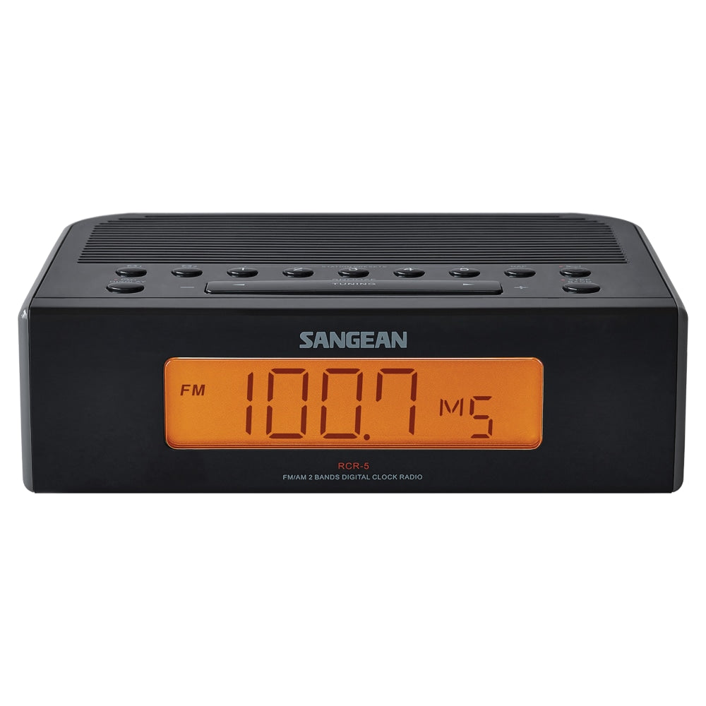 Sangean RCR-5BK AM/FM Digital Tuning Clock Radio, 2-1/4inH x 6-13/16inW x 5-5/8inD