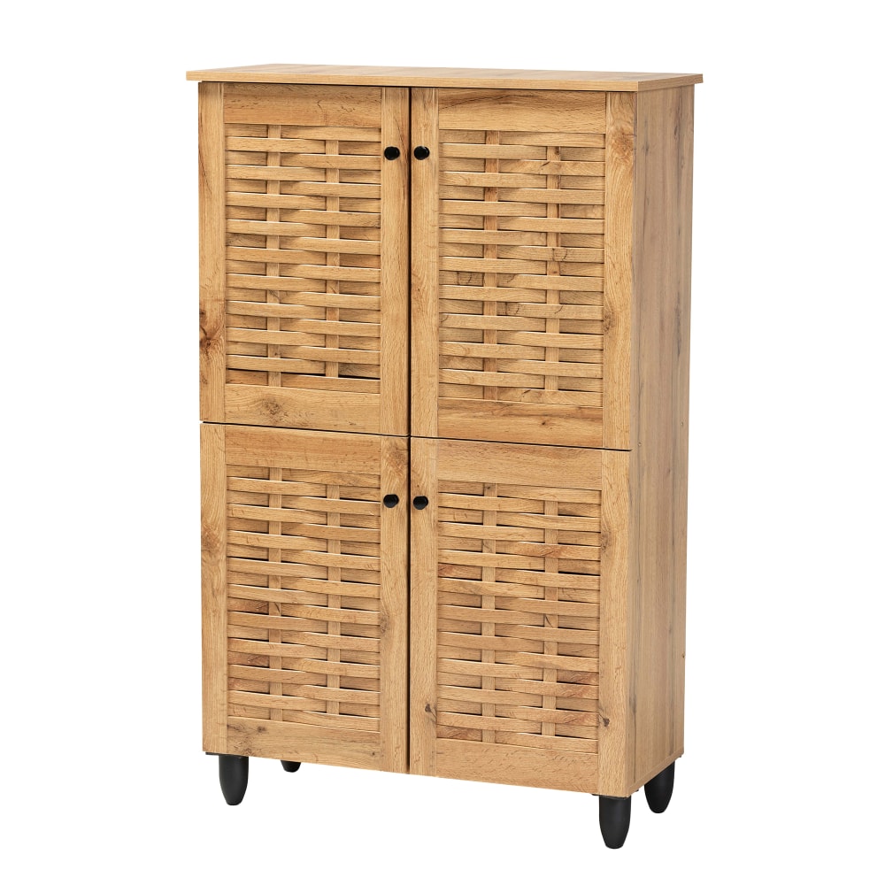 Baxton Studio Winda 30inW 4-Door Shoe Storage Cabinet, Oak Brown