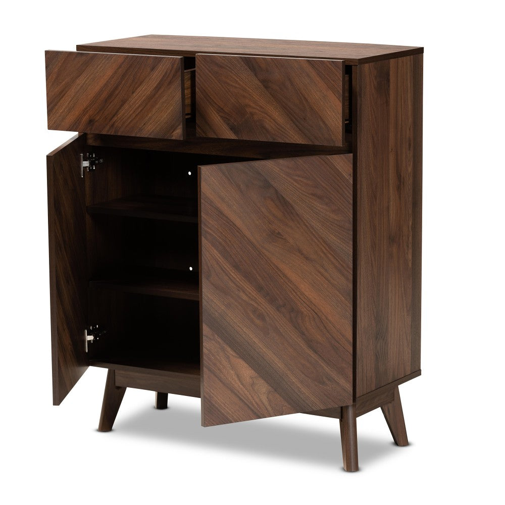 Baxton Studio Hartman 32inW Shoe Cabinet, Walnut Brown