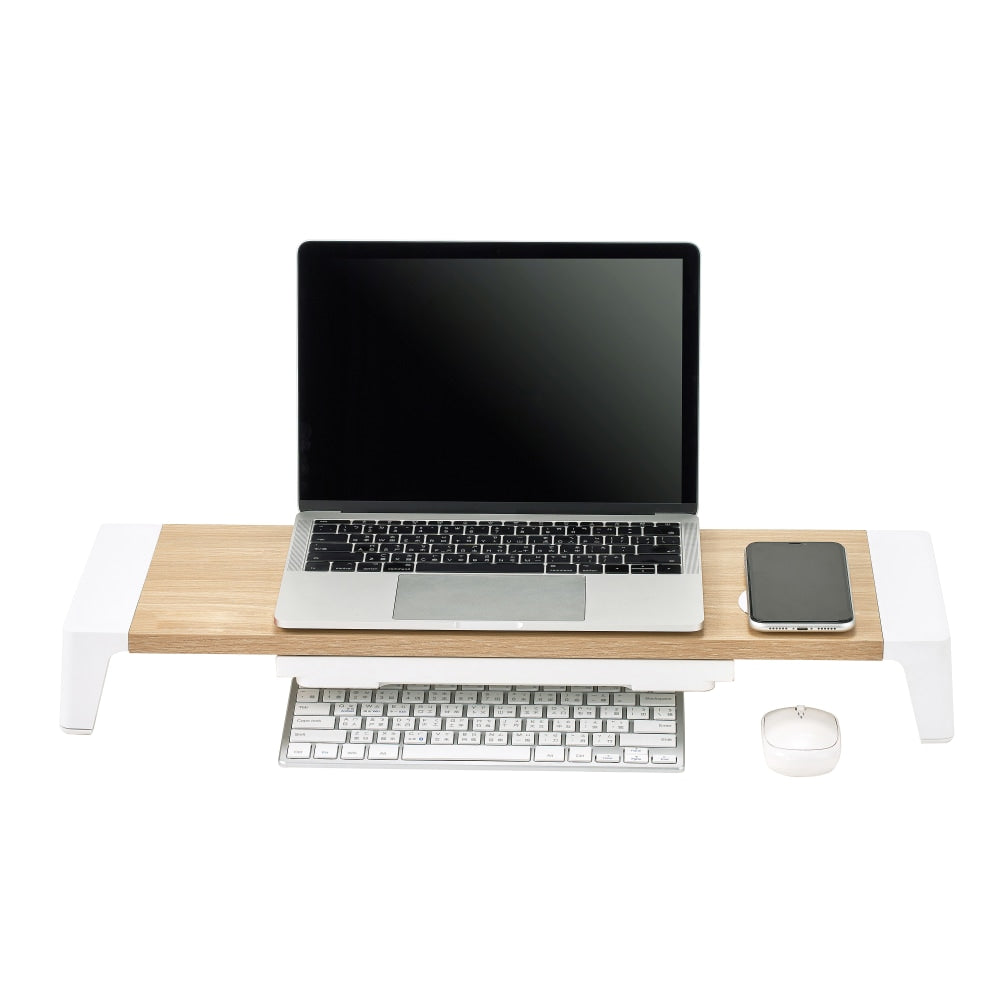 Bostitch Monitor Stand With Wireless Charging Pad, 3-15/16inH x 25inW x 8-1/2inD, White/Wood