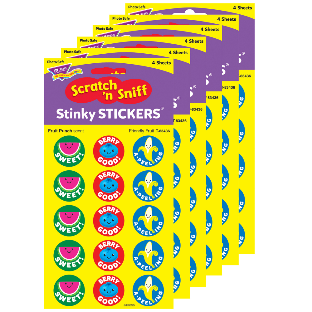 Trend Stinky Stickers, 1in, Friendly Fruit/Fruit Punch, 60 Stickers Per Pack, Set Of 6 Packs