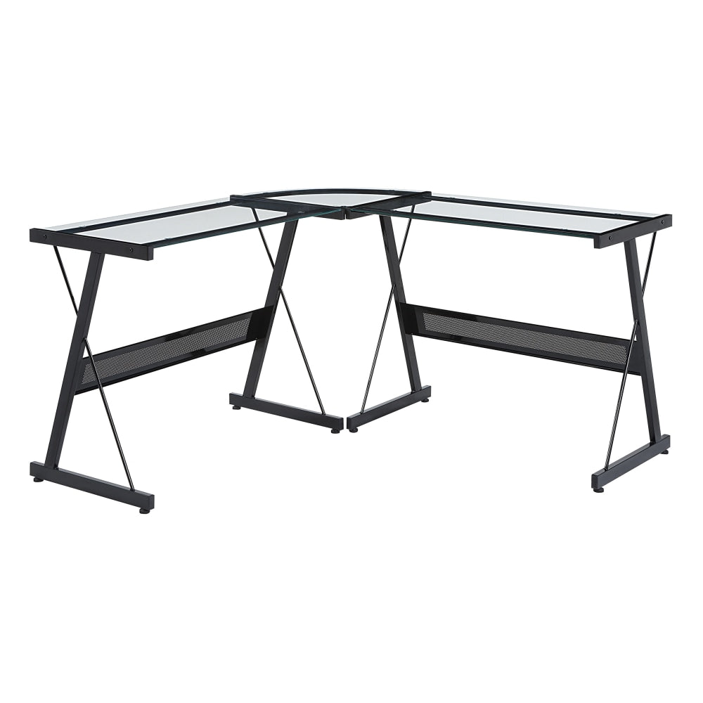 Office Star 56inW Prime Glass & Metal L-Shaped Computer Desk, Black