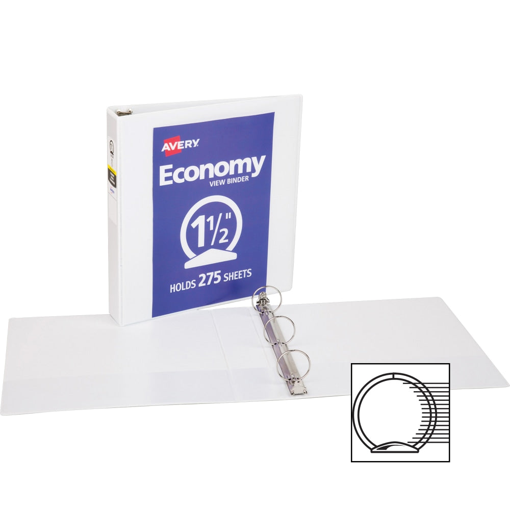 Avery Economy View Binder, 1 1/2in Ring, 8 1/2in x 11in, White, Pack Of 4