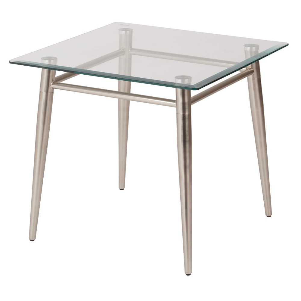 Ave Six Brooklyn Glass-Top Table With Metal Frame, Square End Table, Clear/Brushed Nickel