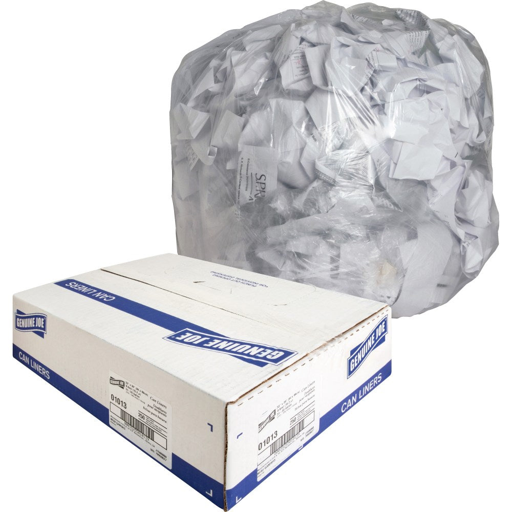 Genuine Joe Super Hexene Clear Trash Can Liners, 33 Gallons, 33in x 39in, Box Of 250