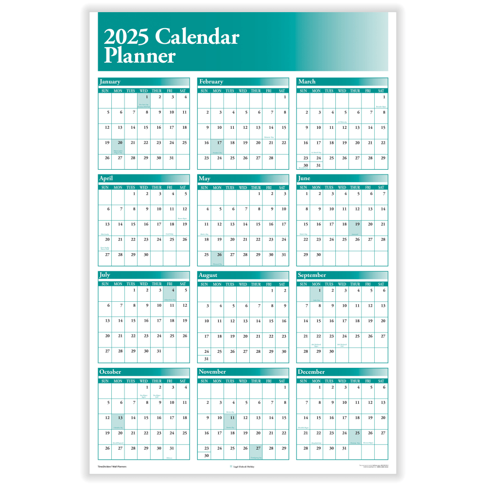 ComplyRight 2024 Calendar Planner, 36in x 24in, Green