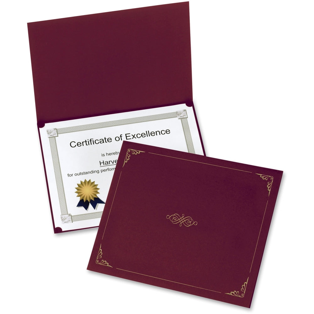 Oxford Letter Certificate Holder - 8 1/2in x 11in - Linen - Burgundy - 5 / Pack