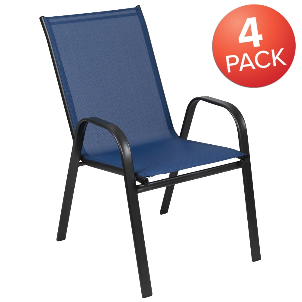 Flash Furniture Brazos Series Outdoor Stack Chairs, Navy/Black, Pack Of 4 Chairs