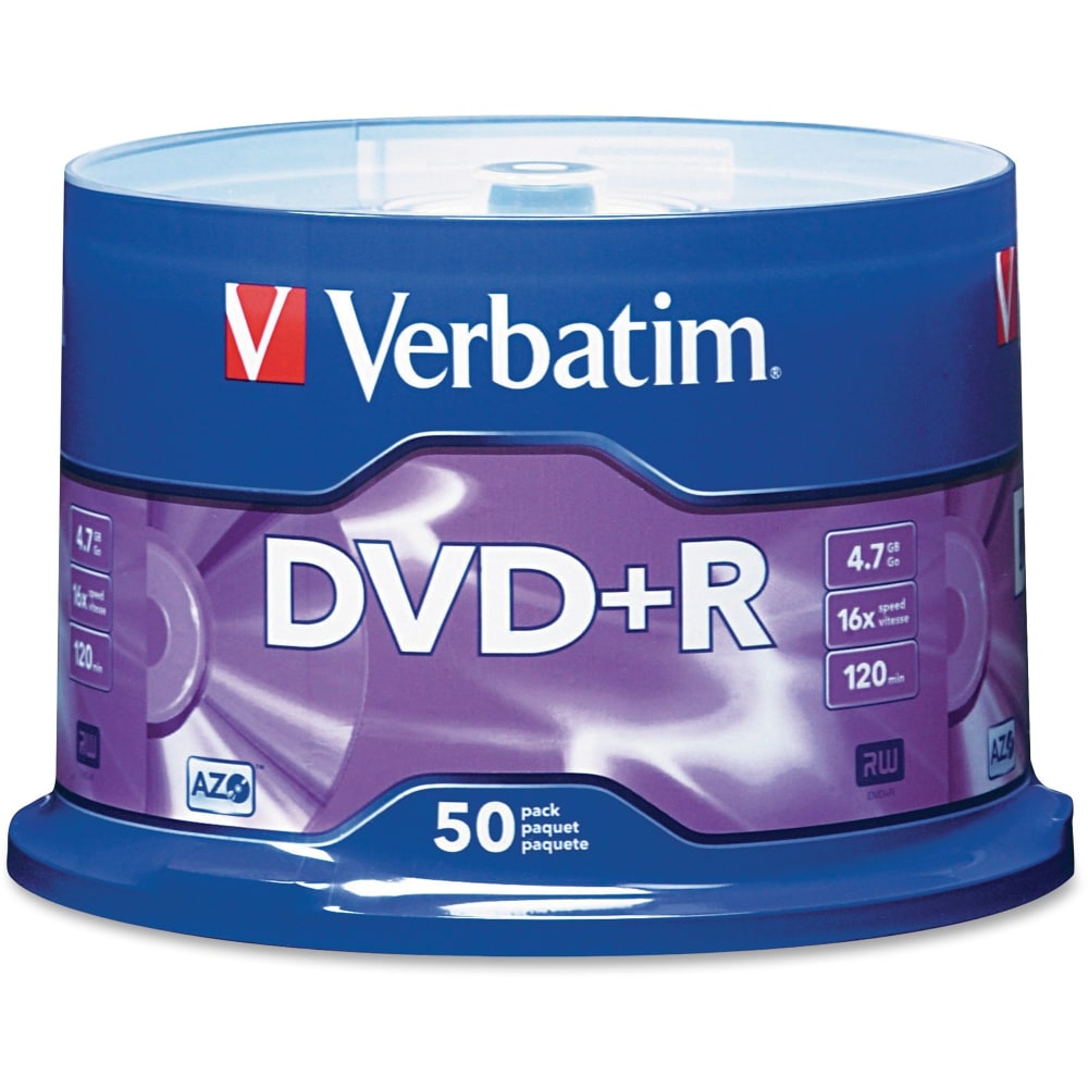 Verbatim DVD+R Recordable Media Spindle, no valueGB/no value Minutes, Pack Of no value