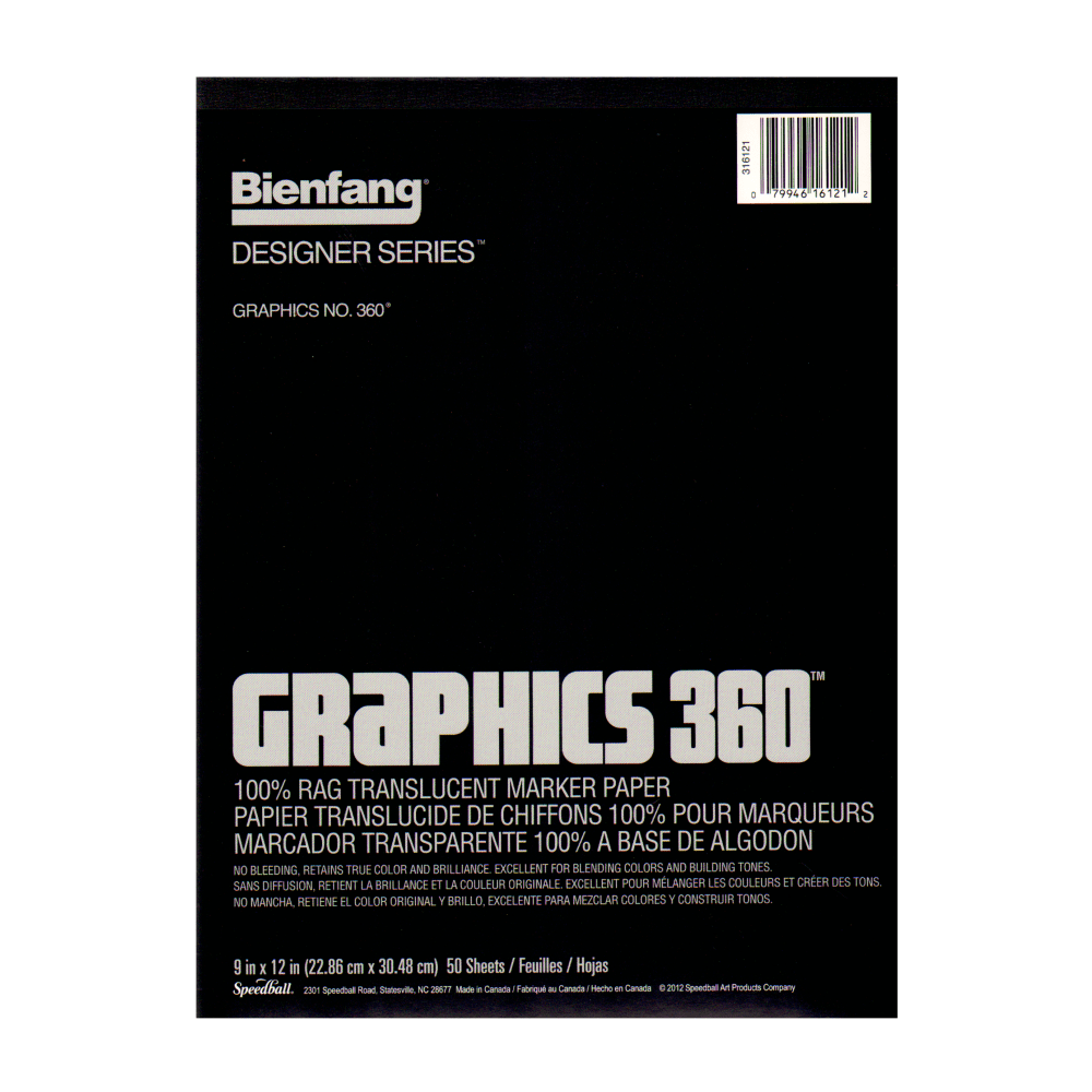 Bienfang Graphics 360 Translucent Marker Pad, 9in x 12in, White, 50 Sheets