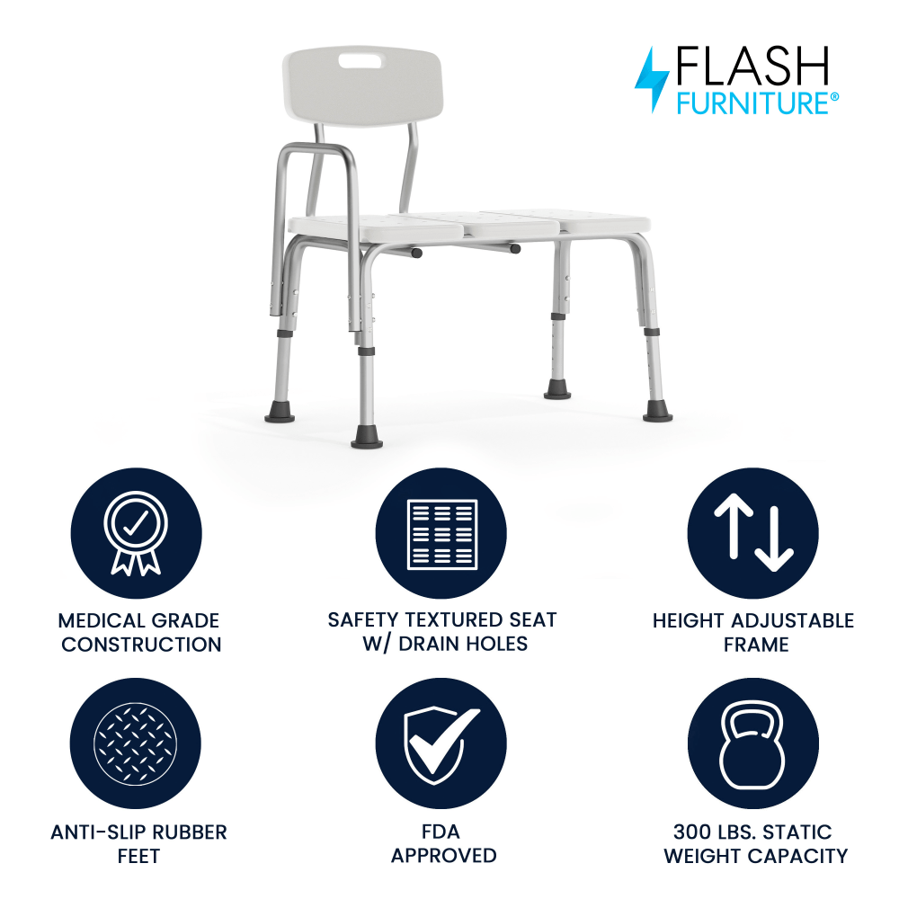 Flash Furniture HERCULES Series Adjustable Bath And Shower Transfer Bench, White