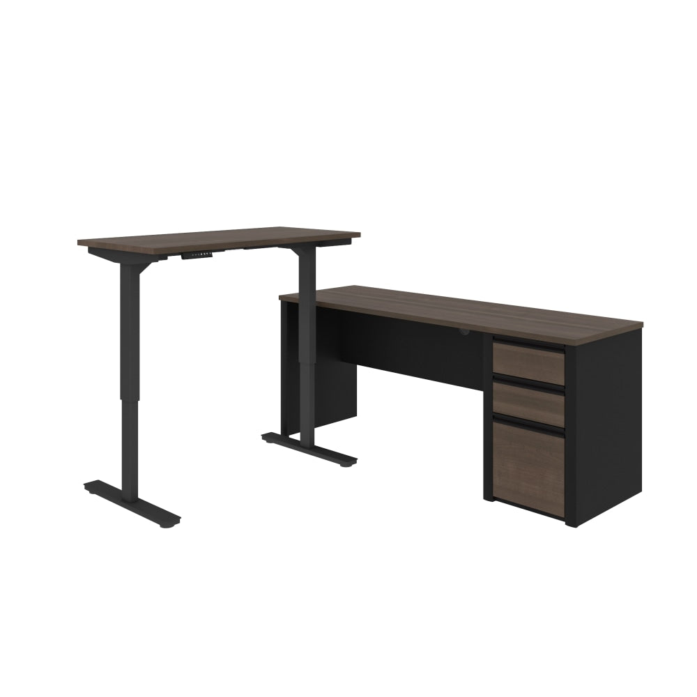 Bestar Connexion 72inW L-Shaped Standing Corner Desk With Pedestal, Antigua/Black