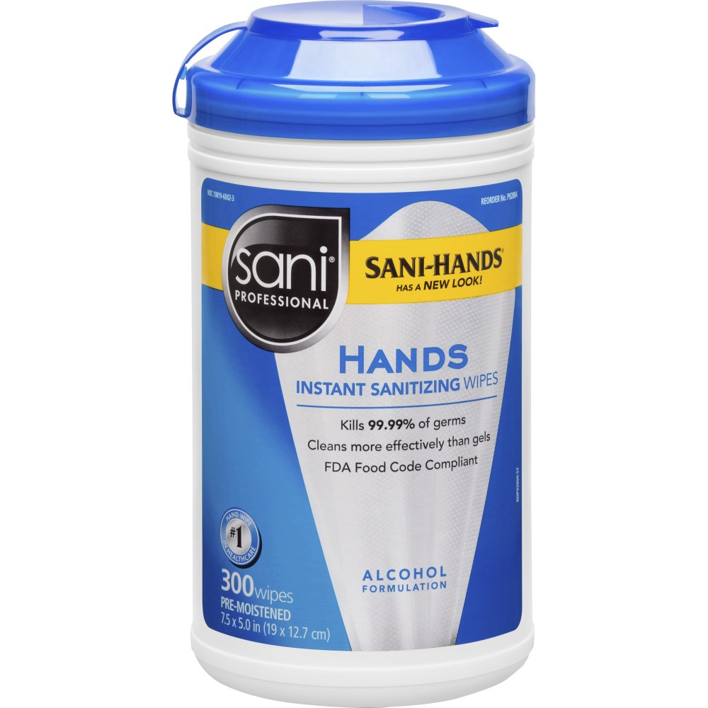 Sani-Hands Instant Hand Sanitizing Wipes - 7.50in x 5.50in - Dye-free, Fragrance-free, Alcohol Based, Eco-friendly - For Hand, Hospital, Office - 300 / Each