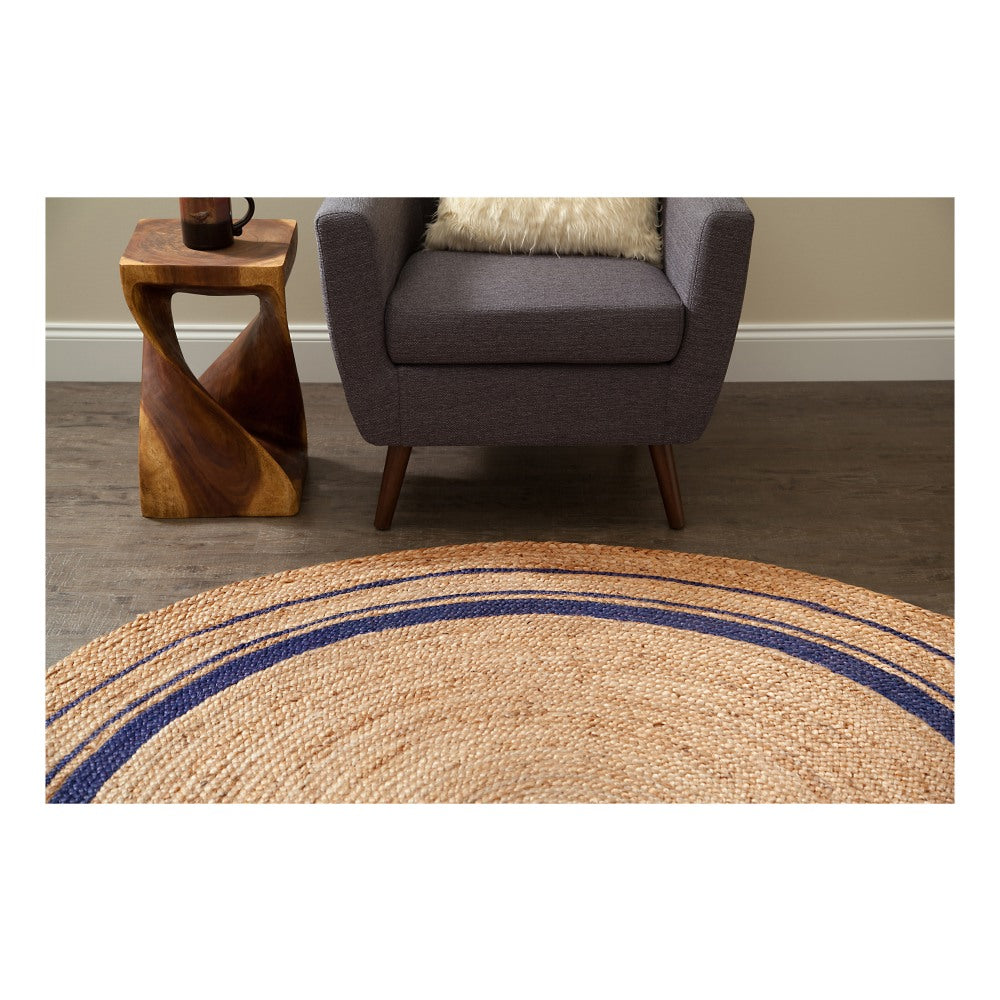 Anji Mountain Kerala Midnite Jute Rug, 6ft, Beige/Blue