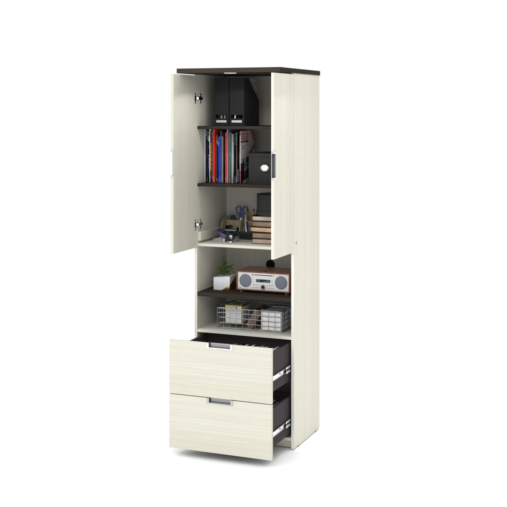 Bestar Lumina 24inW Storage Cabinet With 2 Drawers, White Chocolate