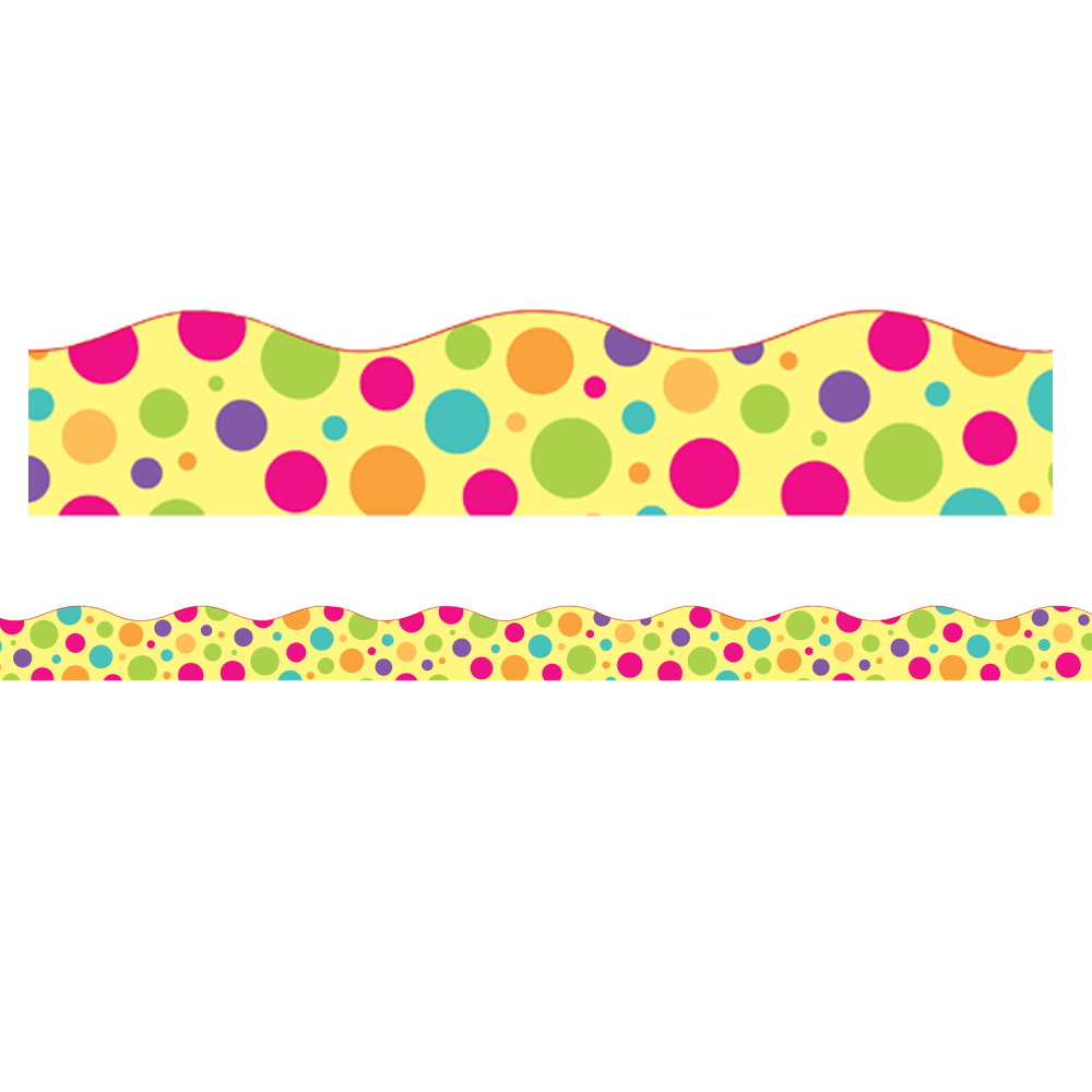 Charles Leonard Scallop Cut Borders/Trims, Colorful Dot, 24' Per Pack, Set Of 2 Packs