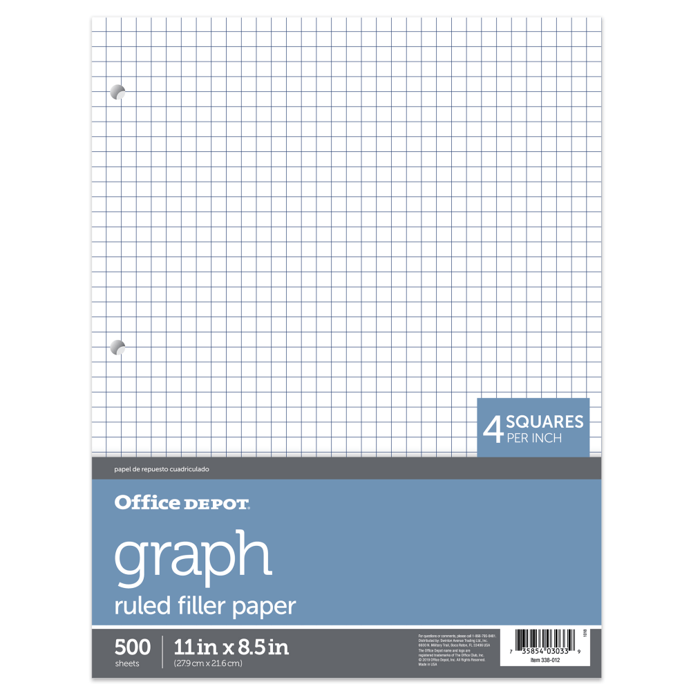 Office Depot Brand Quadrille-Ruled Notebook Filler Paper, 8 1/2in x 11in, White, Pack Of 500 Sheets