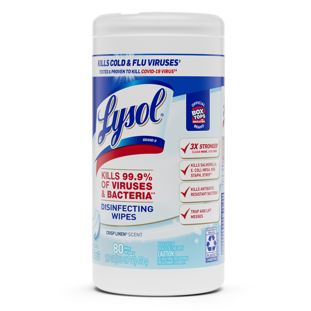 Lysol Disinfecting Wipes, Crisp Linen Scent, 8in x 8in, Canister Of 80