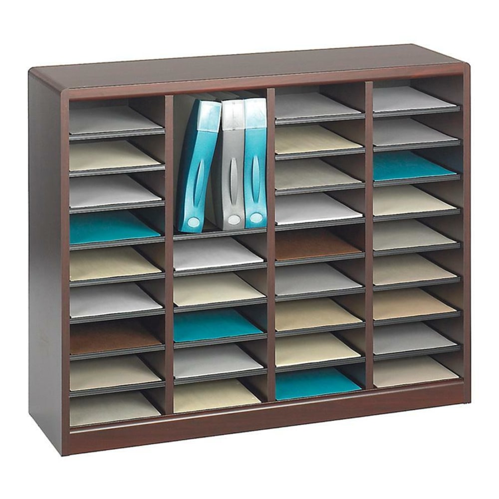 Safco E-Z Stor Wood Literature Organizer, 36 Compartments, 32 1/2inH, Mahogany