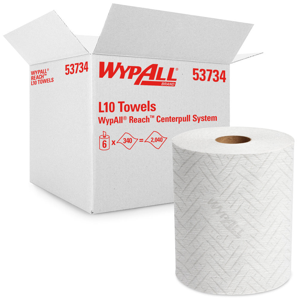 WypAll Reach Center-Pull Roll Towel for WypAll Reach Dispensers, White, 340 Sheets Per Roll, Case Of 6 Rolls