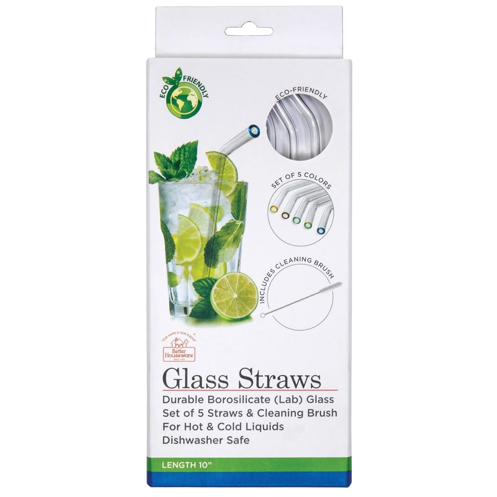 Better Houseware Glass Straws With Cleaning Brush, Clear, Set Of 5 Straws