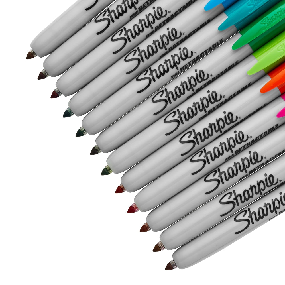 Sharpie Retractable Permanent Markers, Fine Point, Assorted, Box Of 12