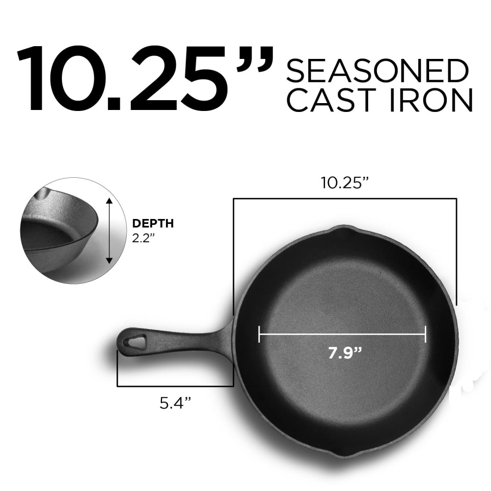 Commercial Chef Cast Iron Saute Skillet, 10-1/4in, Black