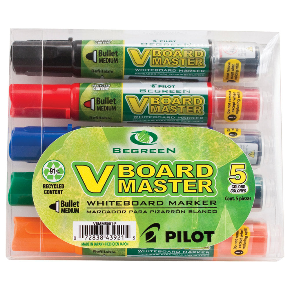 Pilot V-Board Master BeGreen 91% Recycled Dry-Erase Markers, Bullet Point, Assorted, Pack Of 5