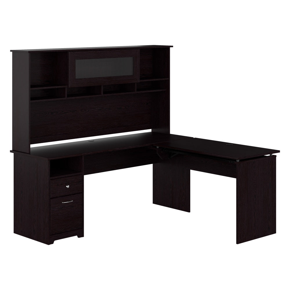 Bush Furniture Cabot 3 Position L Shaped Sit to Stand Desk with Hutch, 72inW, Espresso Oak, Standard Delivery