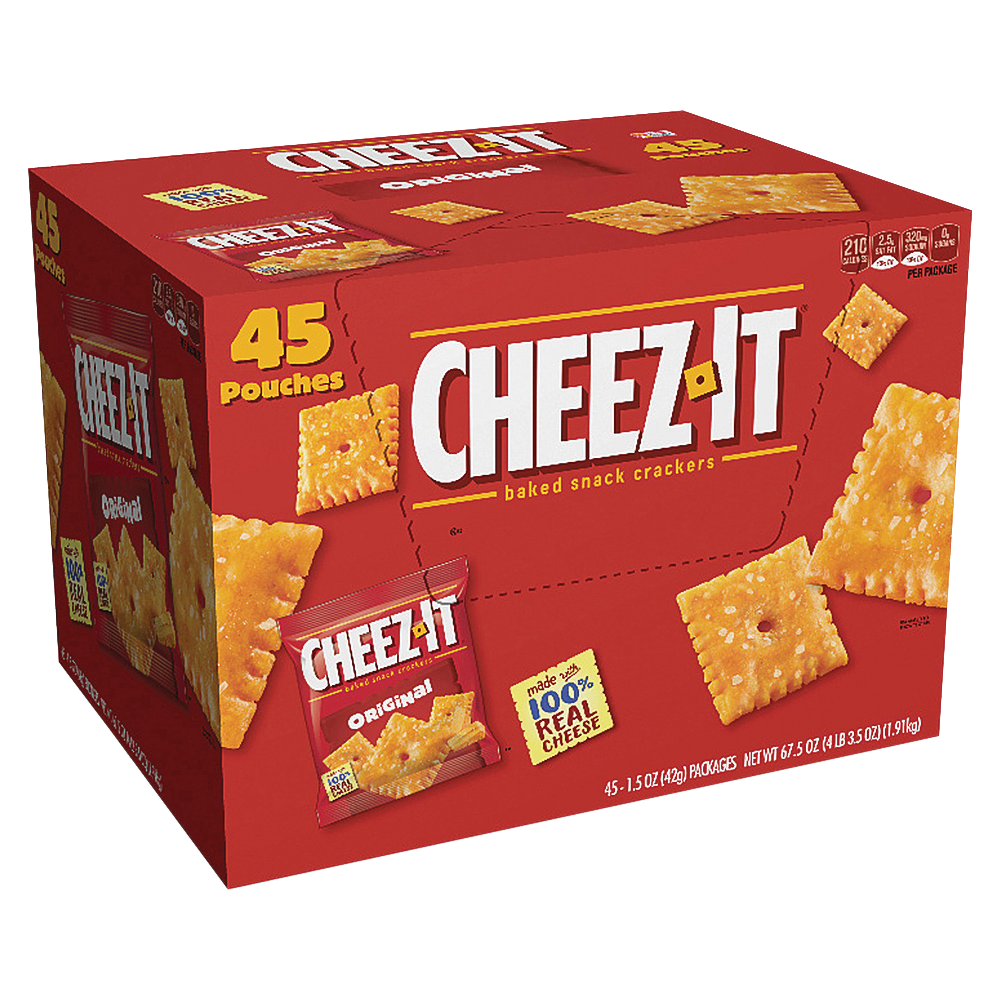 Cheez-It Baked Snack Crackers, Original Flavor, 1.5 Oz Bags, Box Of 45