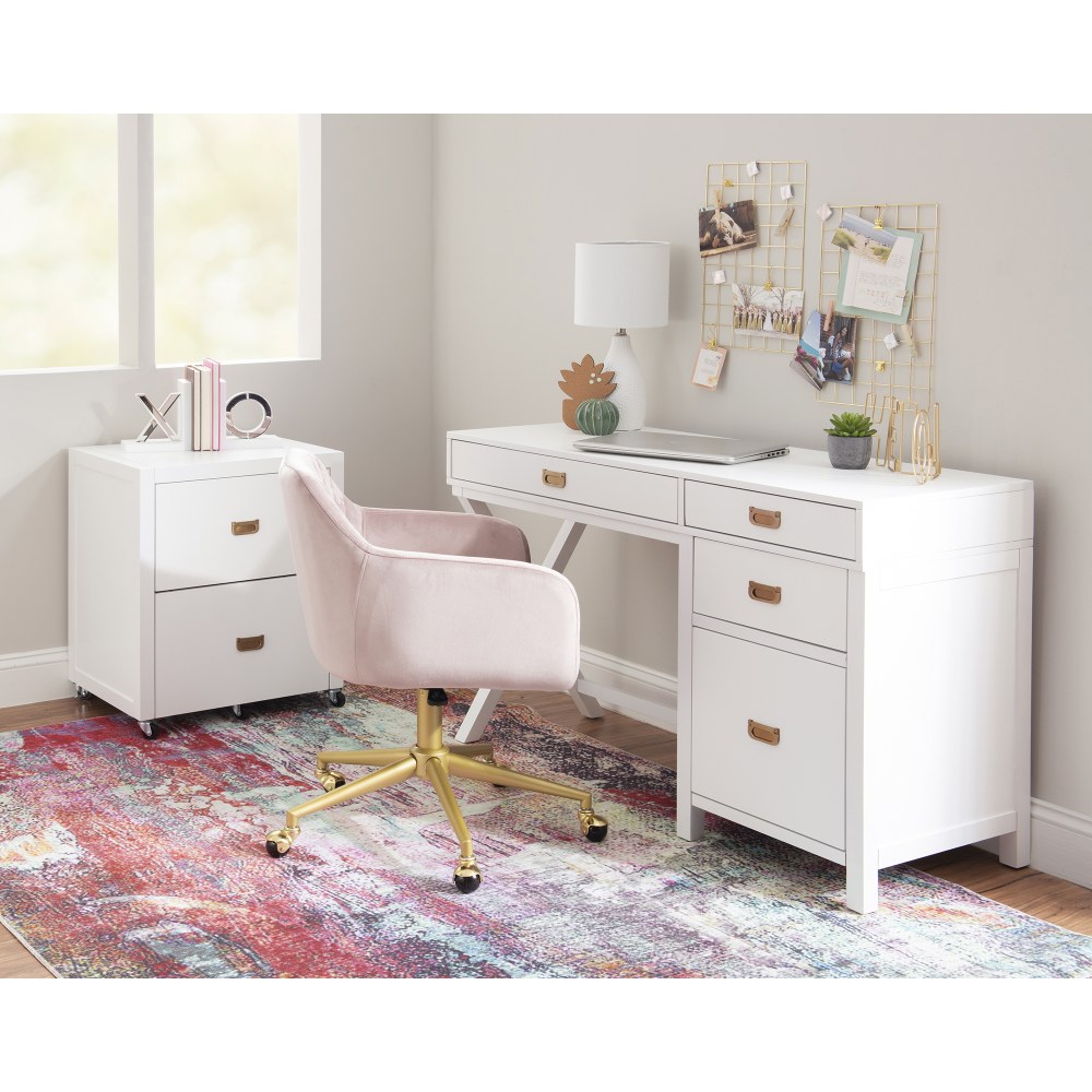 Linon Ari 48inW Home Office Writing Desk With Side Storage, White/Silver