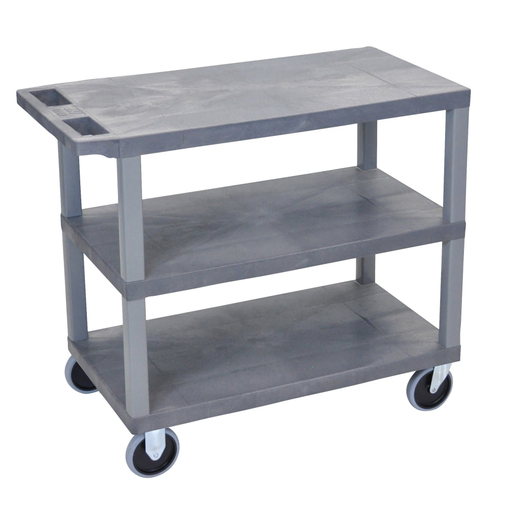 Luxor E-Series Plastic Cart, 3-Shelves, Heavy Duty, 36 1/4inH x 35 1/4inW x 18inD, Gray