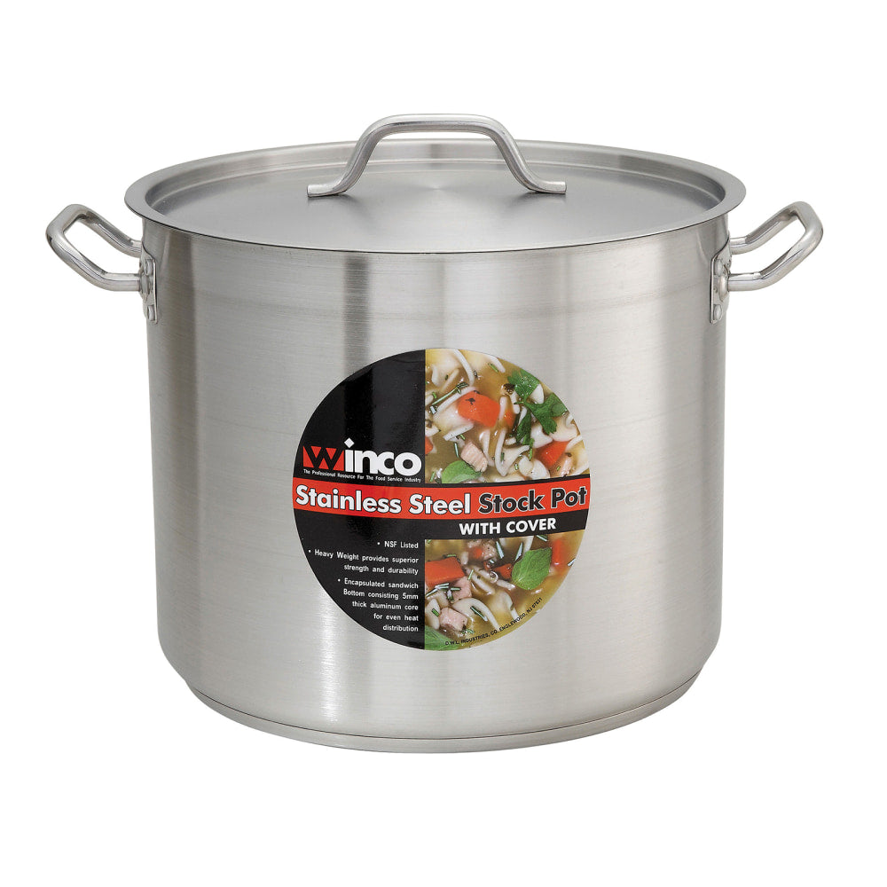 Winco Stainless-Steel Stock Pot With Lid, 8 Qt, Silver