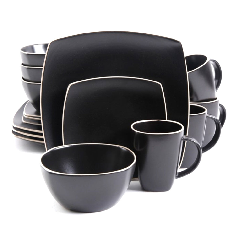 Gibson Soho Lounge 16-Piece Matte Dinnerware Set, Black