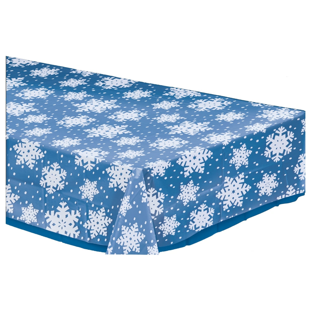 Amscan Christmas Snowflake Table Covers, 54in x 108in, Clear, 1 Cover Per Pack, Case Of 6 Packs