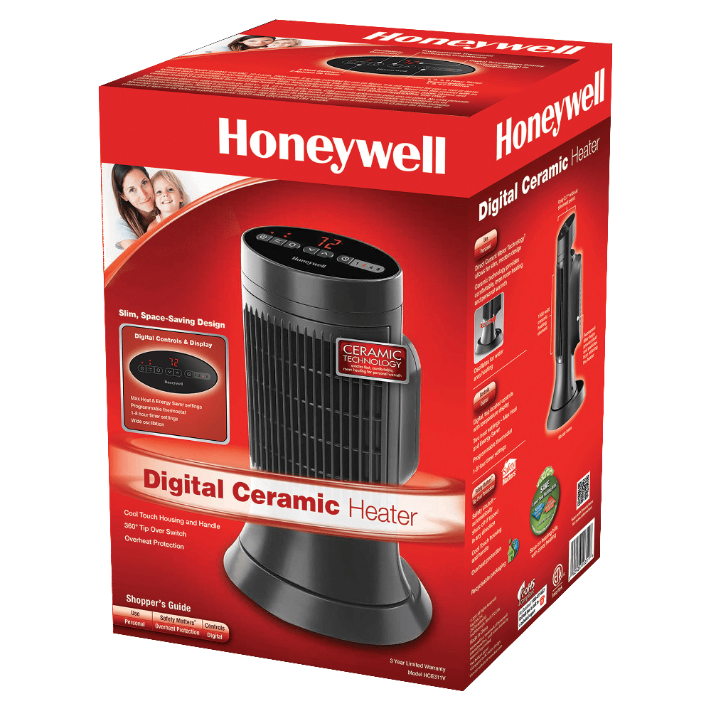 Honeywell 1,500-Watt Digital Ceramic Compact Tower Heater, Dark Gray