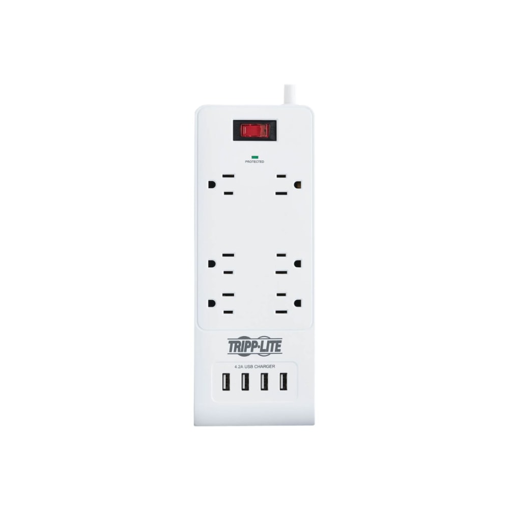 Tripp Lite 6-Outlet Surge Protector with 4 USB Ports (4.2A Shared) - 15 ft. Cord, 5-15P Plug, 900 Joules, White - Surge protector - 15 A - AC 120 V - 1800 Watt - output connectors: 6 - 15 ft cord - white