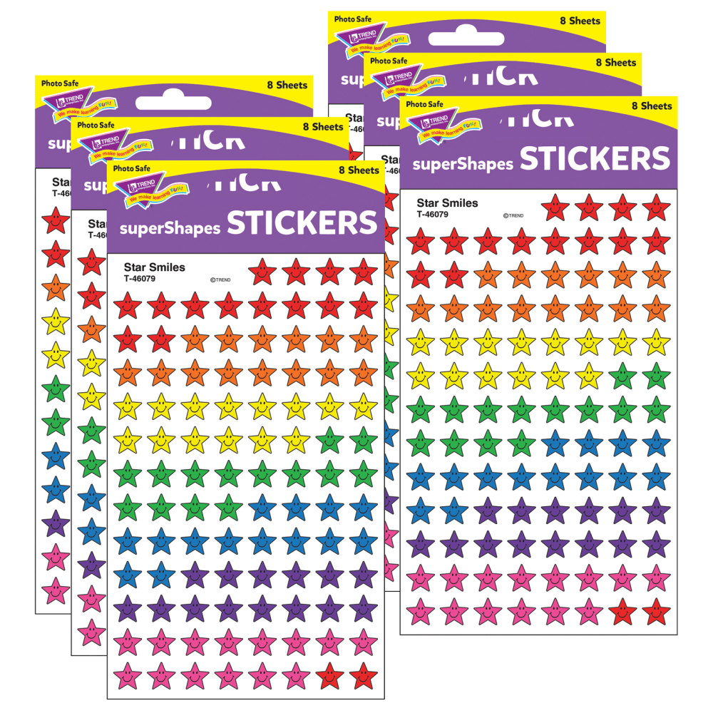 Trend superShapes Stickers, Star Smiles, 800 Stickers Per Pack, Set Of 6 Packs