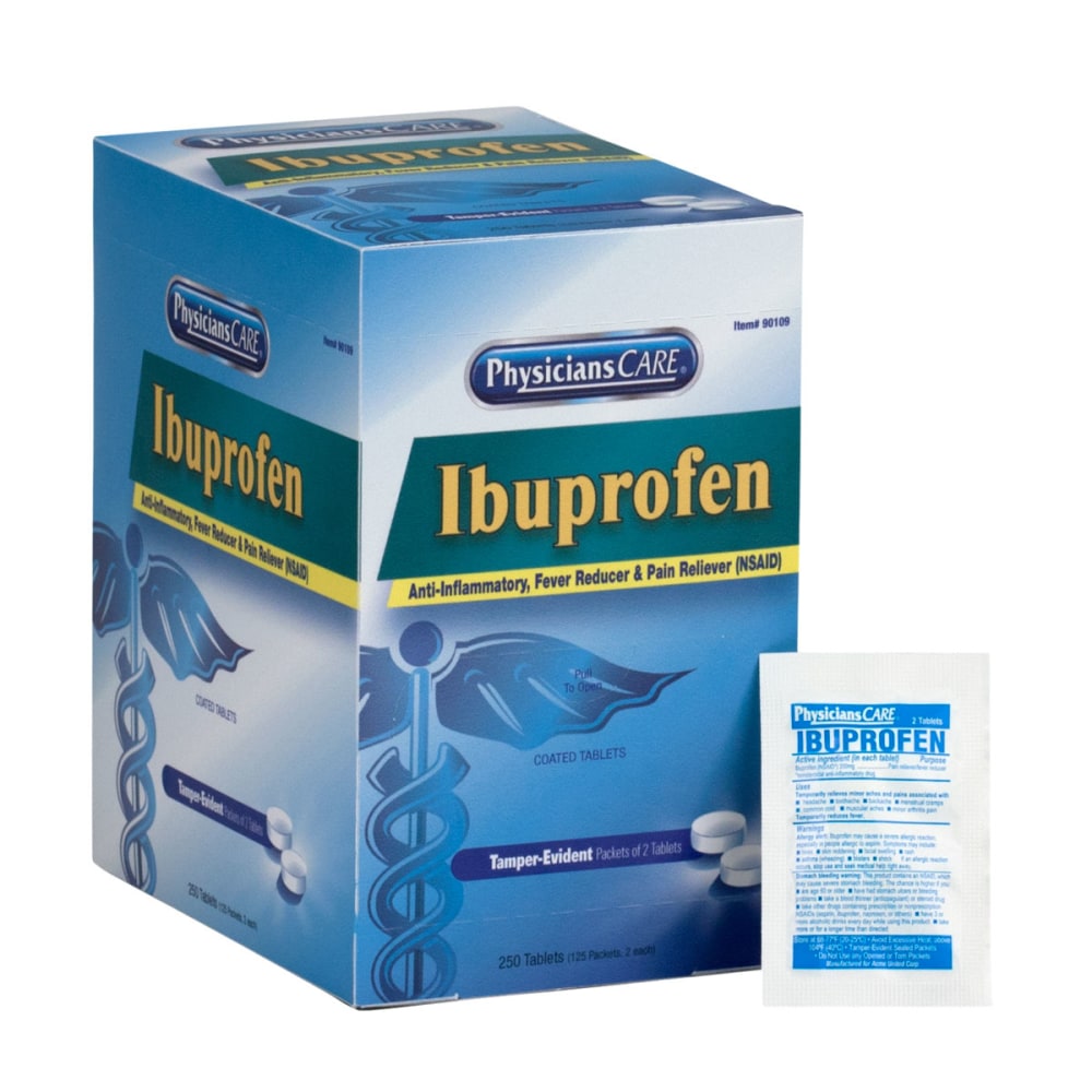 PhysiciansCare Ibuprofen Single Dose Packets, 2 Tablets Per Box, Box of 125 Packets