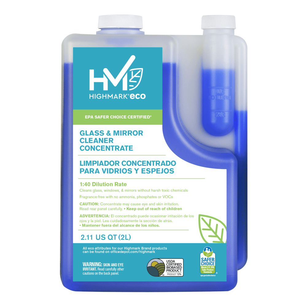 Highmark ECO Glass And Mirror Cleaner Concentrate, 2 Liters, Case Of 4 Bottles