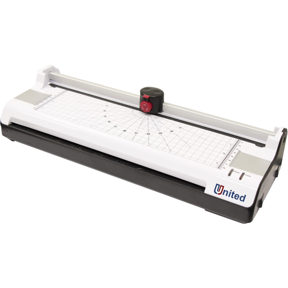 United LT13 6-In-1 Thermal & Cold Laminator With Paper Trimmer And Corner Rounder, 13inW, White/Black