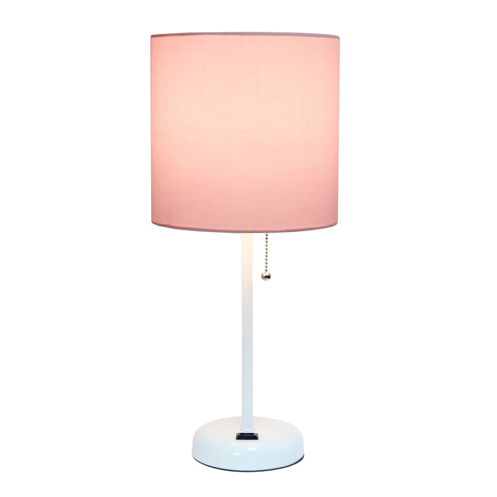 Creekwood Home Oslo Power Outlet Metal Table Lamp, 19-1/2inH, Light Pink Shade/White Base