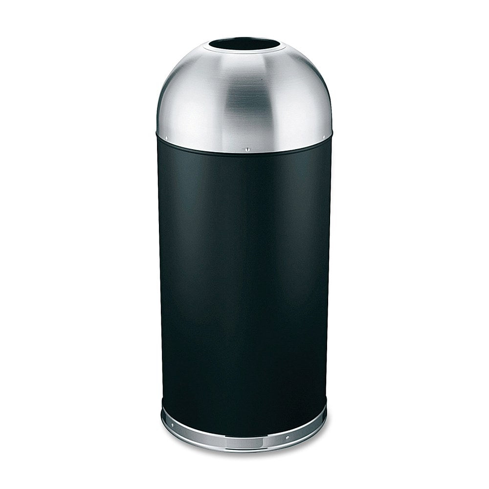 Genuine Joe 15-Gallon Dome-Top Trash Receptacle, Black/Silver