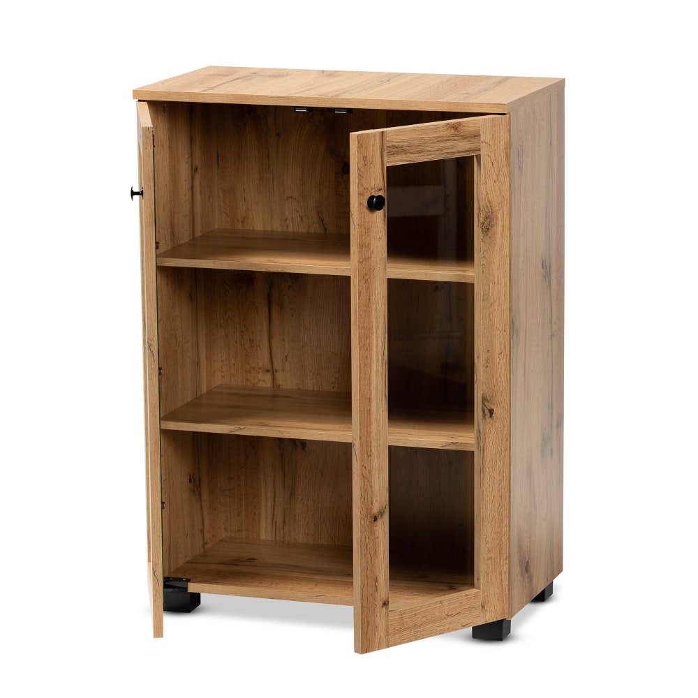 Baxton Studio Mason 24inW 2-Door Storage Cabinet With Glass Doors, Oak Brown