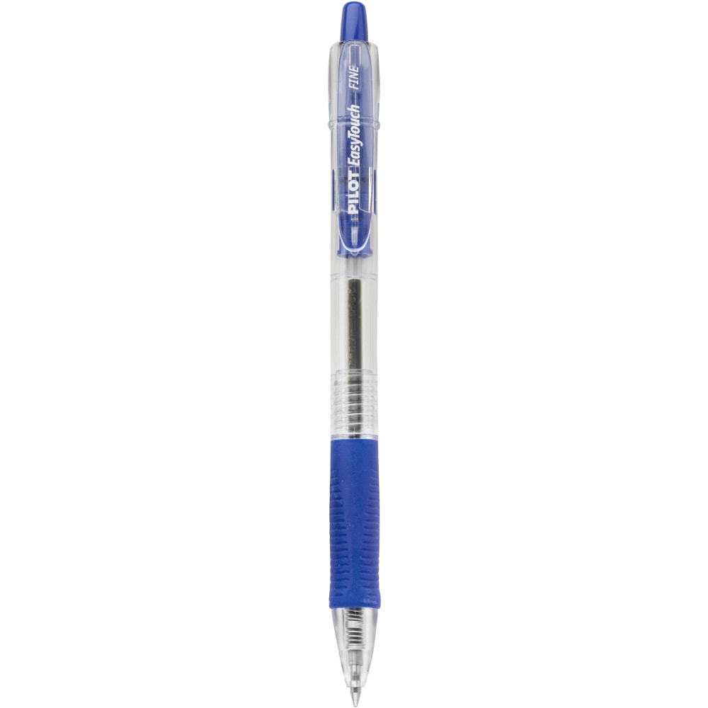 Pilot EasyTouch Retractable Ballpoint Pens, Fine Point, 0.7 mm, Clear Barrel, Blue Ink, Pack Of 12