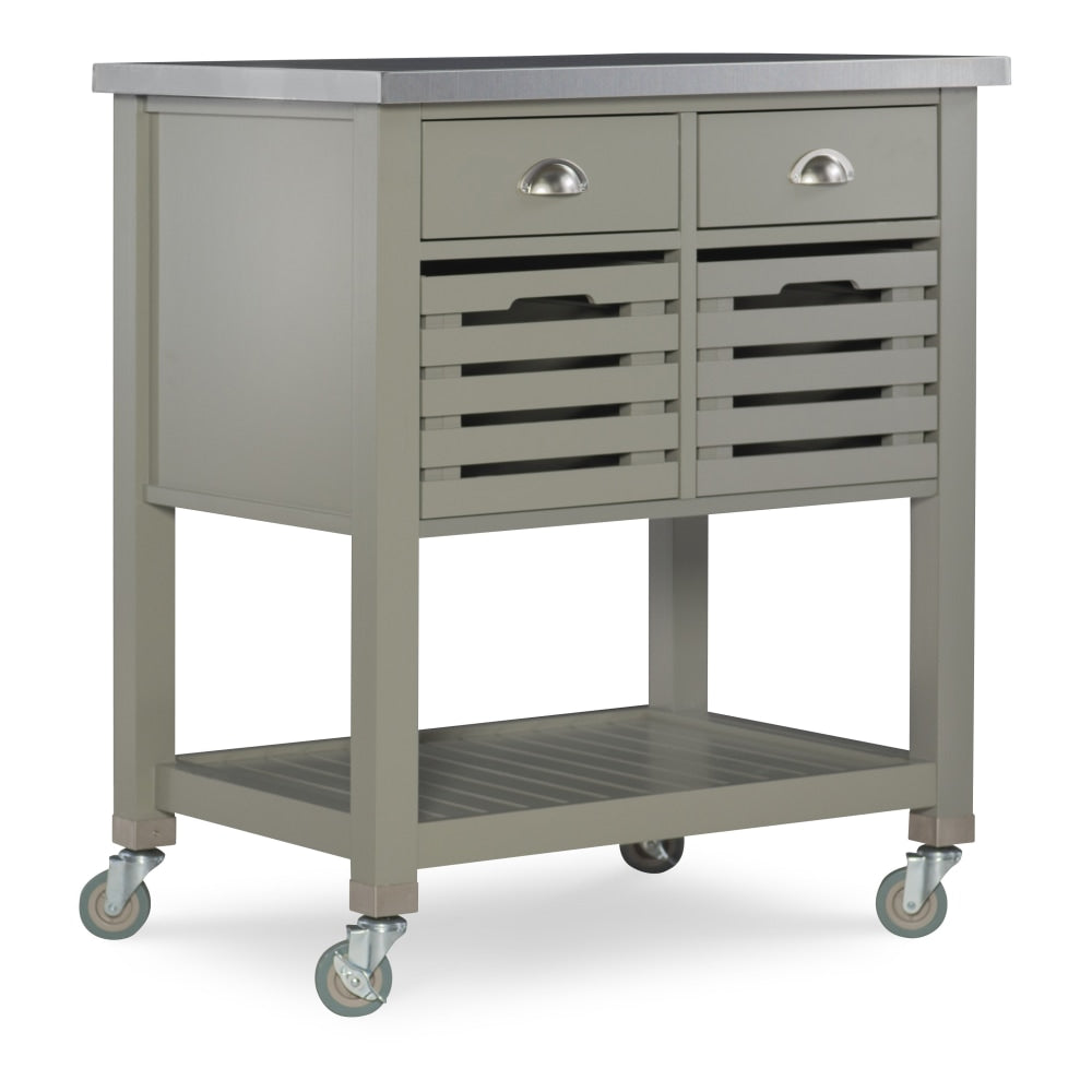 Linon Sherwood Kitchen Cart, 36-1/4inH x 30inW x 22inD, Gray/Stainless Steel